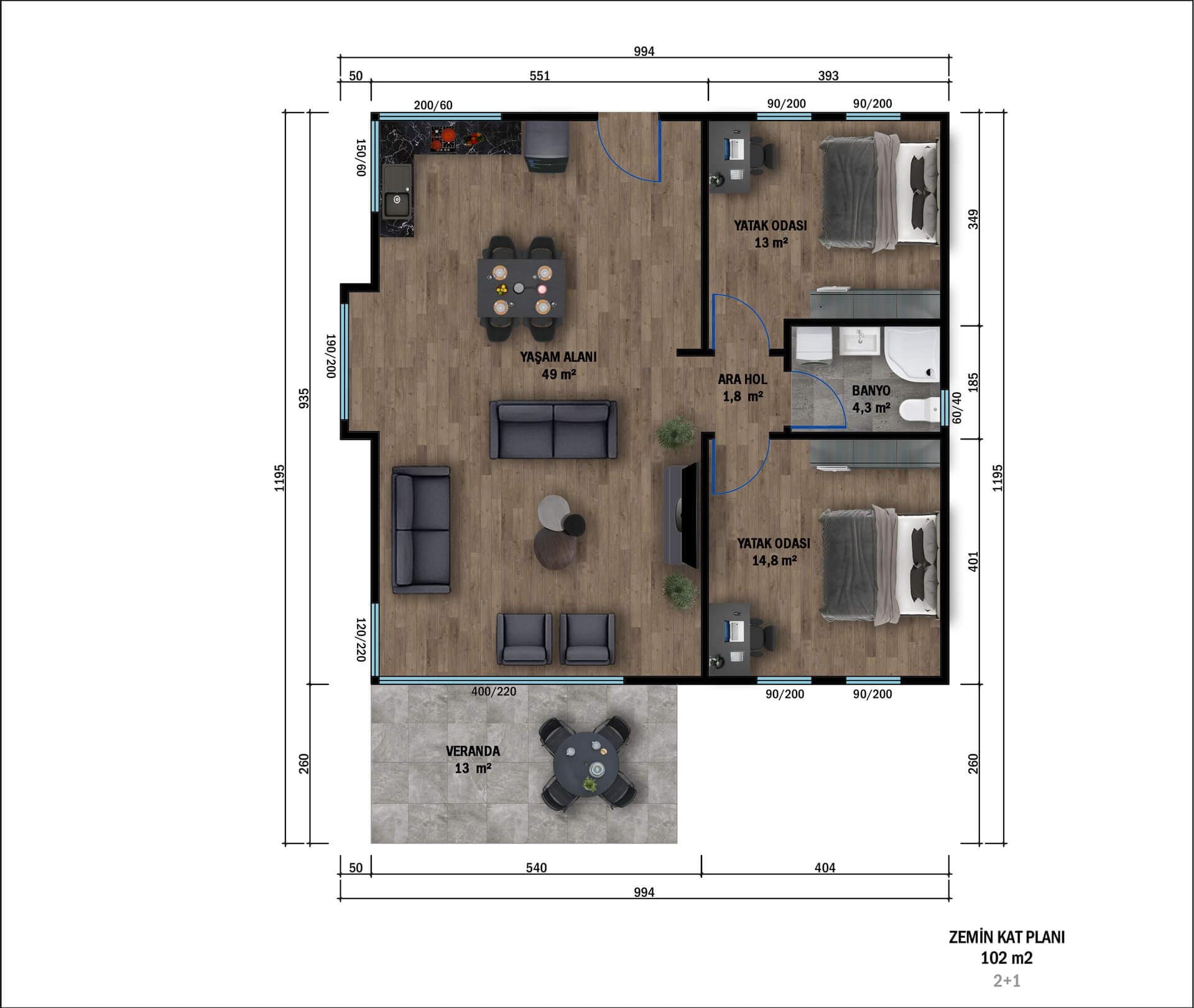 LB-1102 102 m² çelik ev dış cephe 4