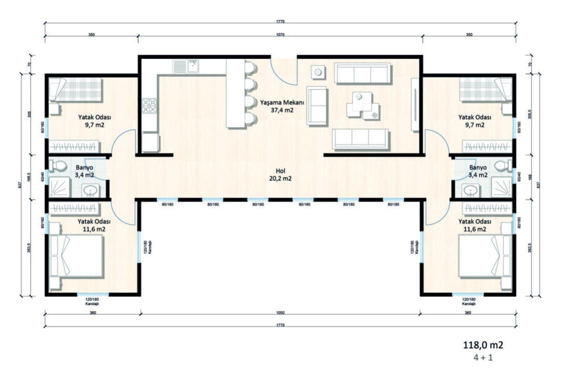 LB-1118 118 m² çelik ev dış cephe 7
