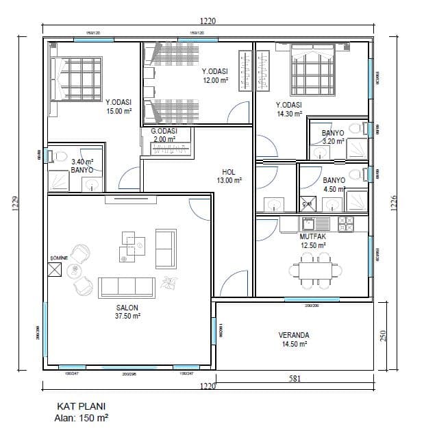 LB-1150 150 m² çelik ev dış cephe 4