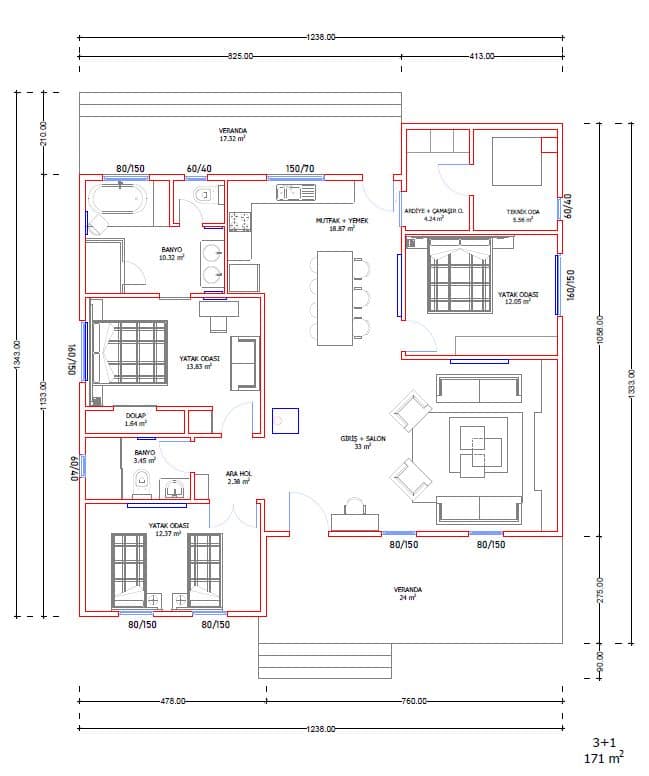 LB-1171 171 m² çelik ev dış cephe 7