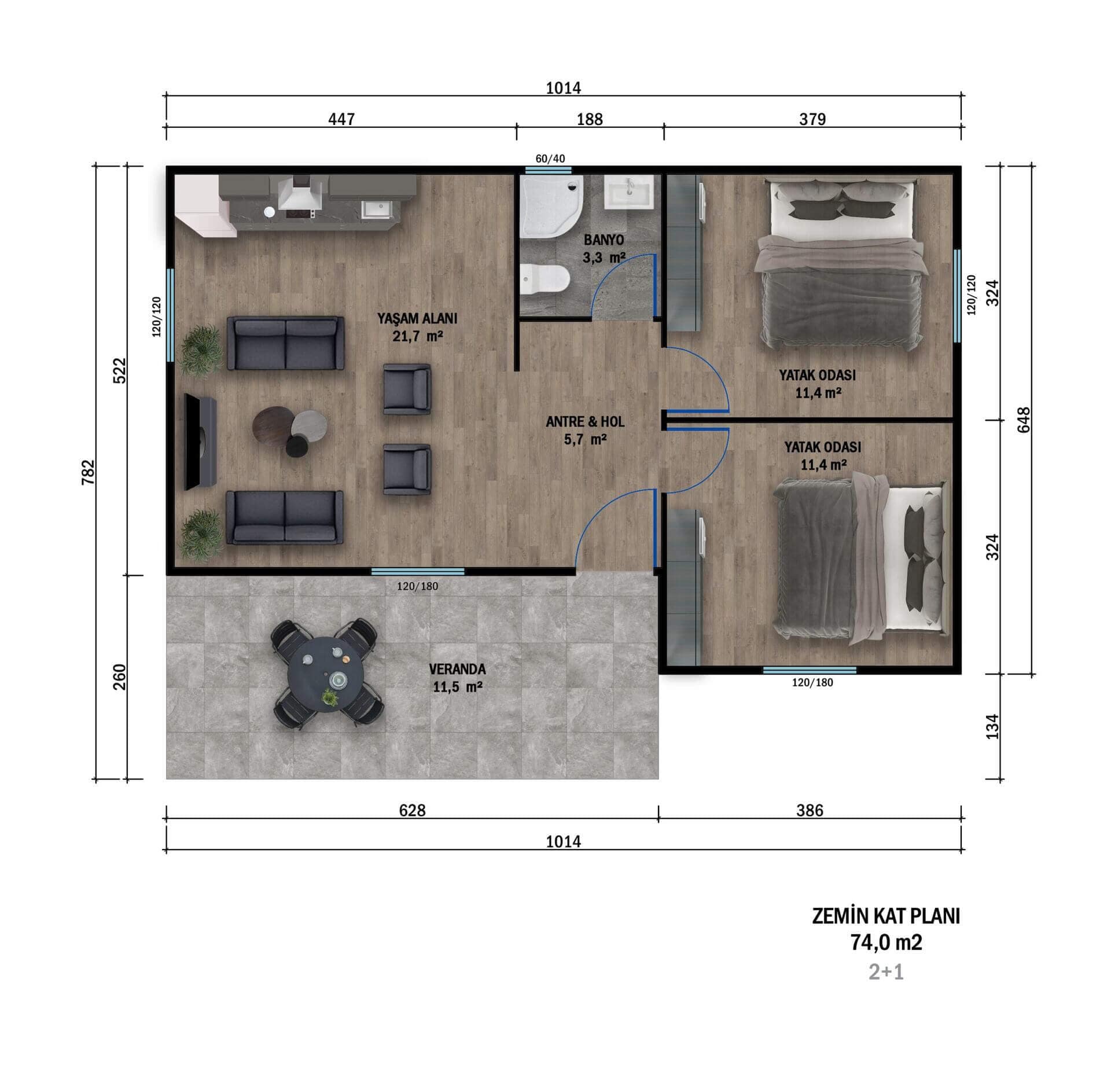 LB-1074 74 m² prefabrik ev dış cephe 5