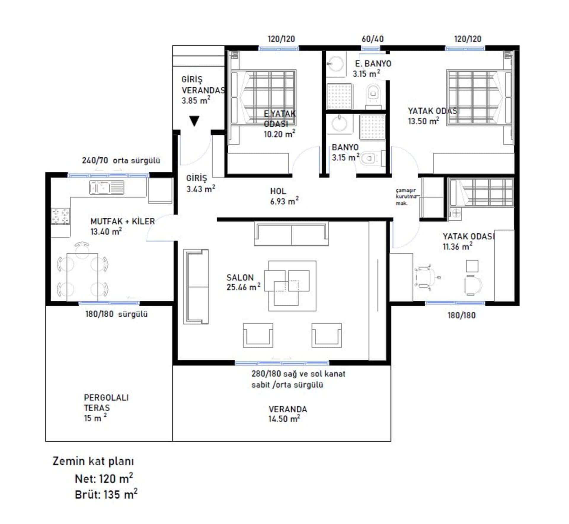 LB-1135 135 m² prefabrik ev dış cephe 7