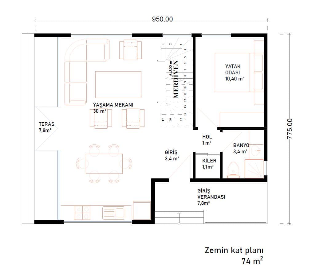 LB-2114 114 m² çelik ev kat planı 2