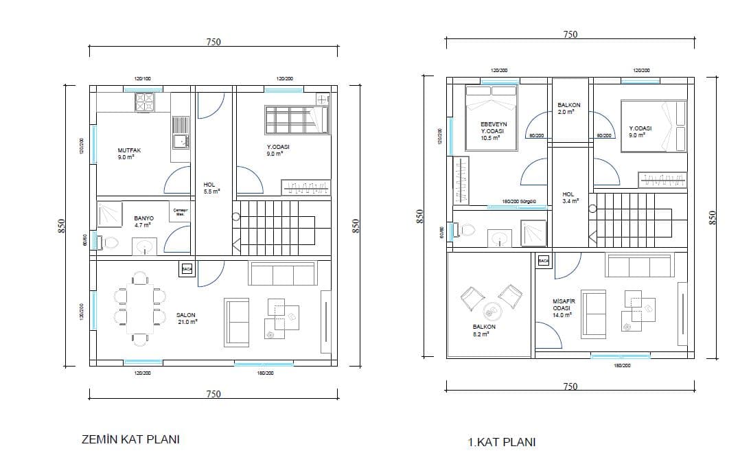 LB-2126 126 m² çelik ev kat planı 1