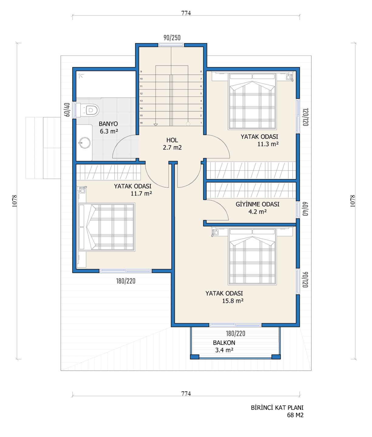 LB-2160 160 m² çelik ev kat planı 2