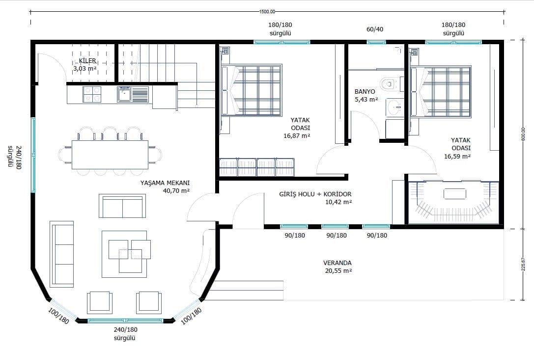 LB-2170 170 m² çelik ev kat planı 2