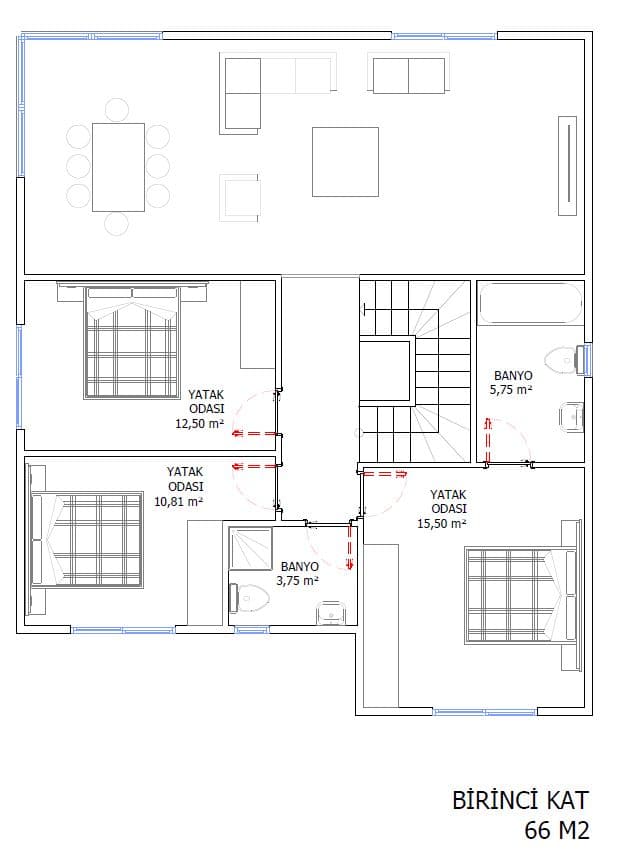 LB-2203 203 m² çelik ev kat planı 1