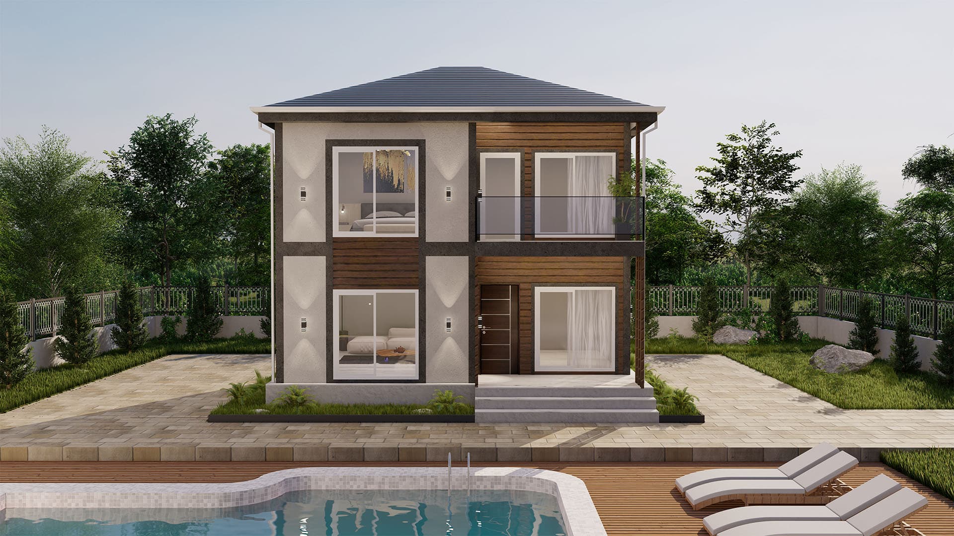 LB-2104 104 m² prefabrik ev dış cephe 1