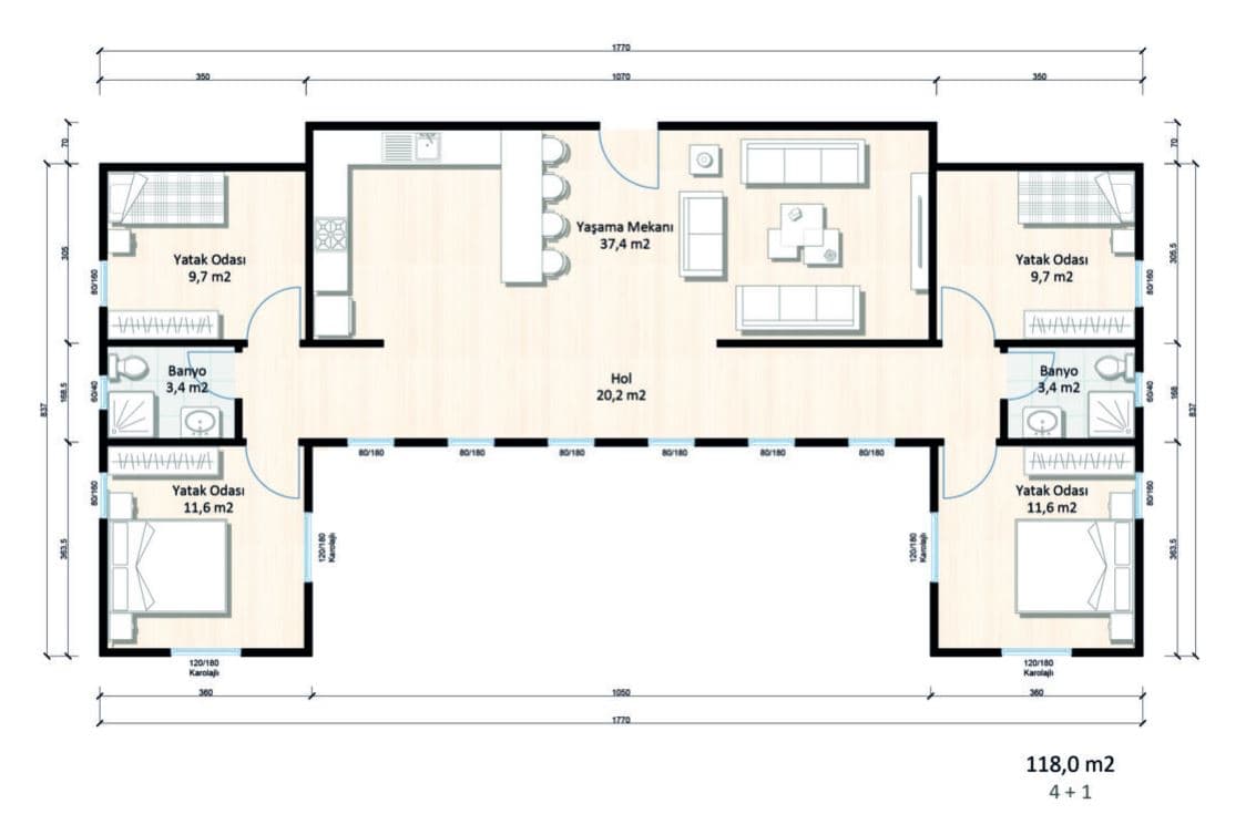 LB-1118 118 m² çelik ev dış cephe 7