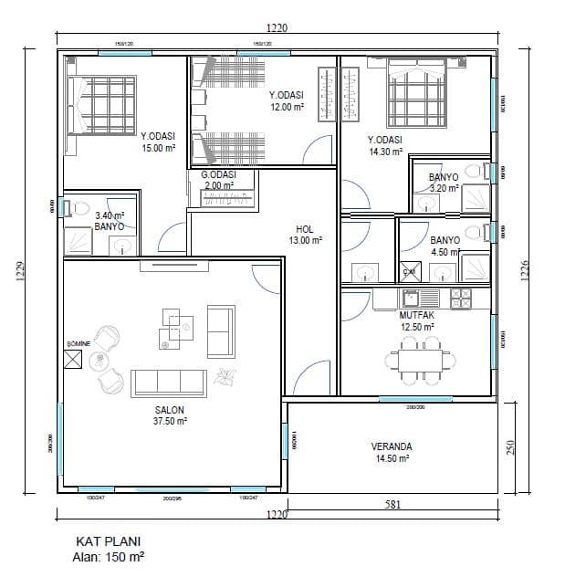 LB-1150 150 m² çelik ev dış cephe 4