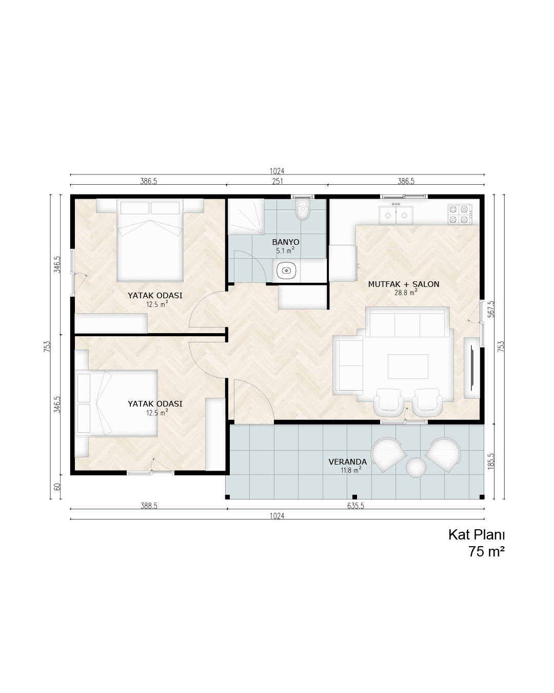 LB-1074 74 m² prefabrik ev dış cephe 2