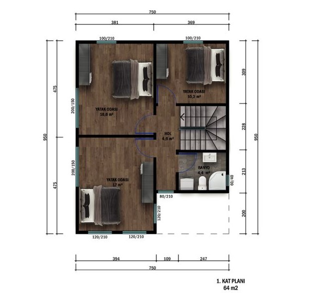 Çift Katlı Çelik 140 m² Konut (Varyant AA) — 2. fotoğraf
