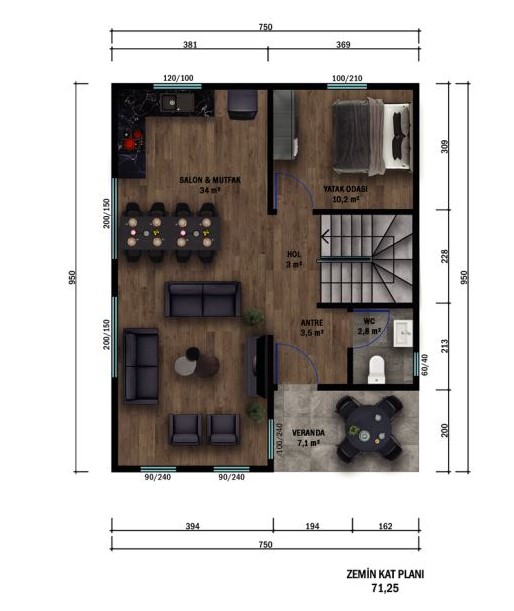 Çift Katlı Çelik 140 m² Konut (Varyant AA) — 5. fotoğraf