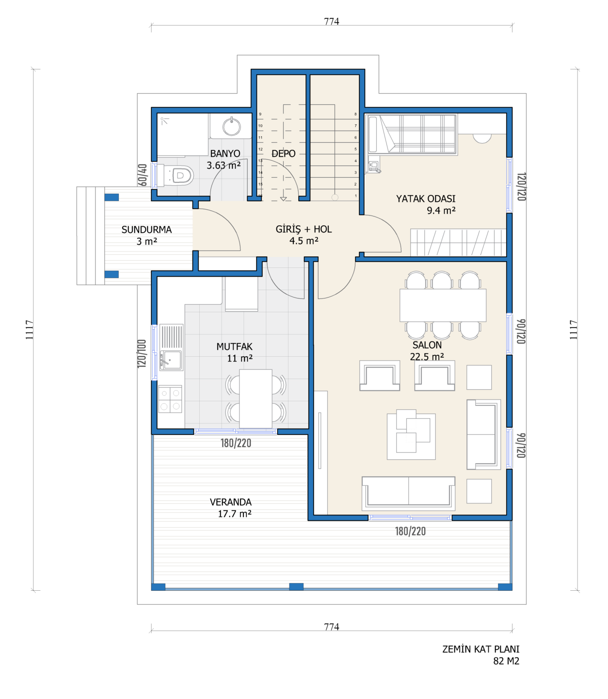 Çift Katlı Çelik 160 m² Konut dış cephe