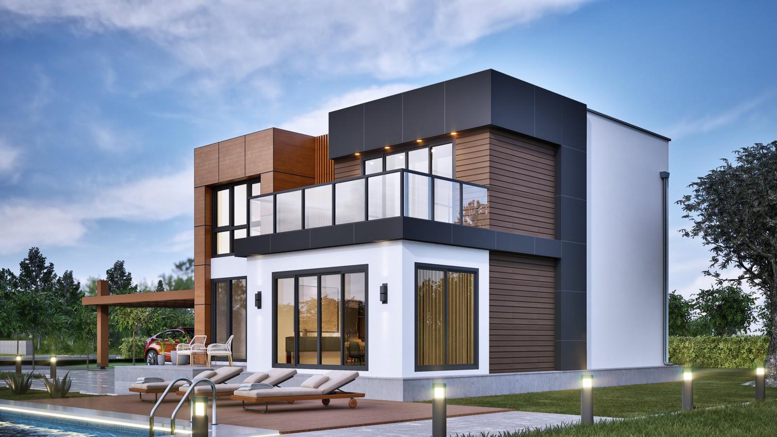 Çift Katlı Çelik 203 m² Konut (Varyant 2) dış cephe