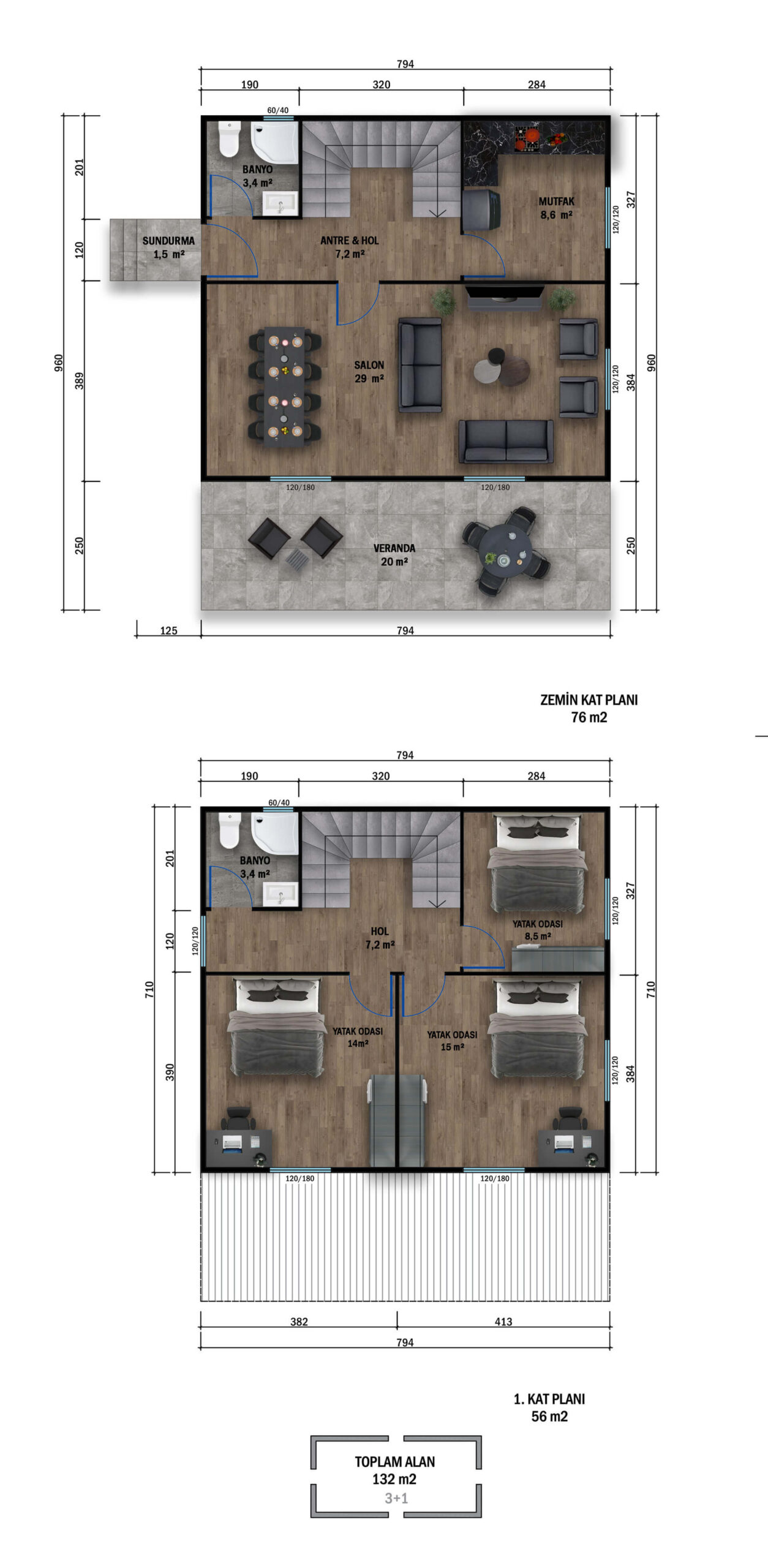 Çift Katlı Prefabrik 132 m² Konut — 4. fotoğraf