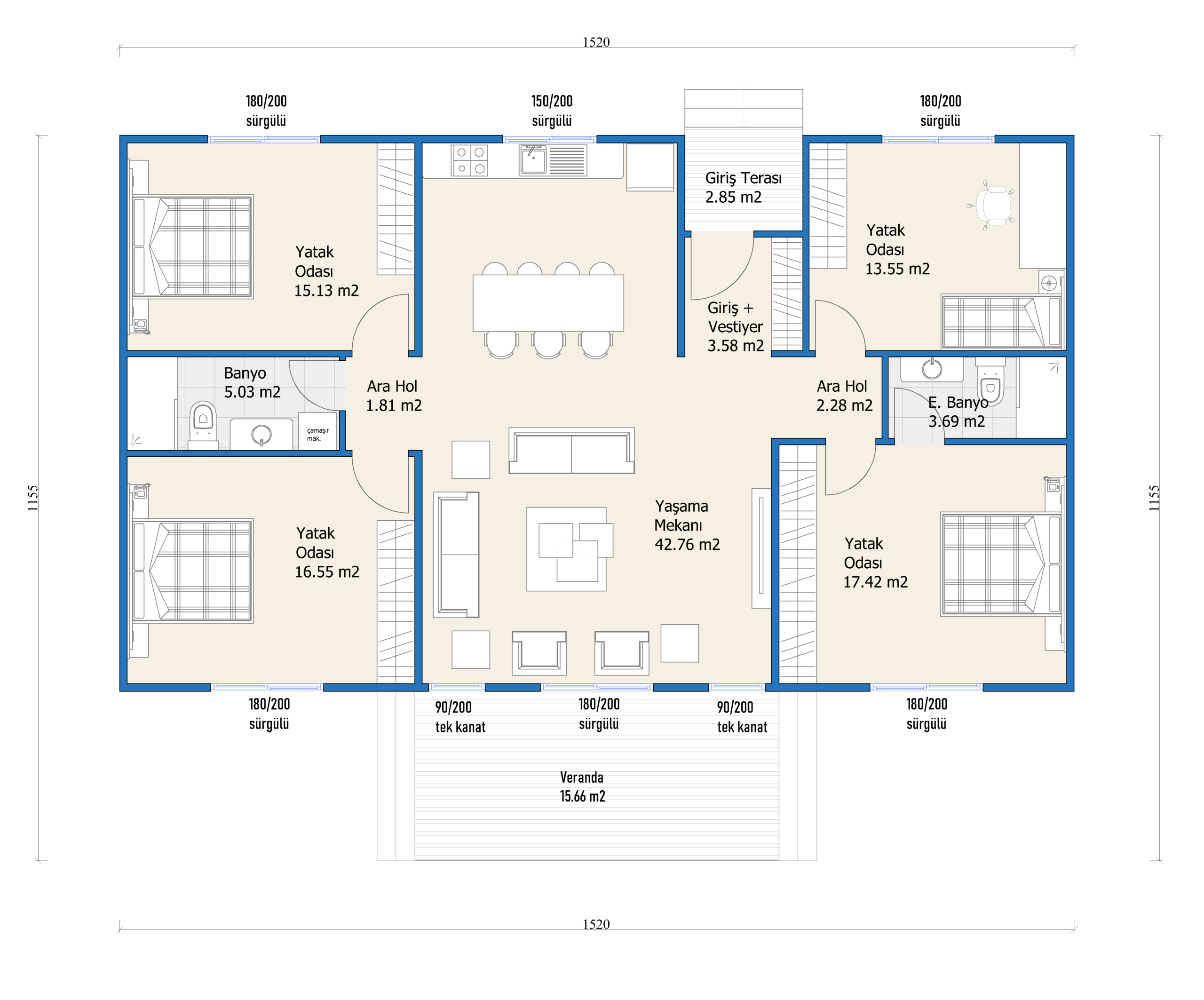 Tek Katlı Çelik 192 m² Konut dış cephe