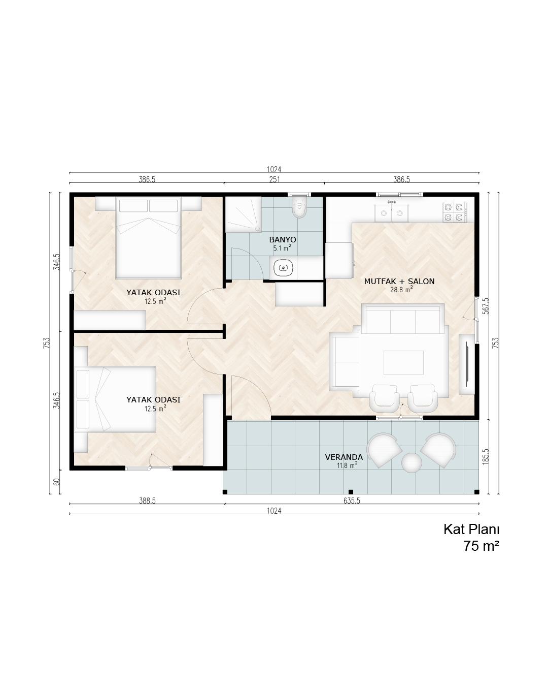 Tek Katlı Prefabrik 74 m² Konut — 2. fotoğraf